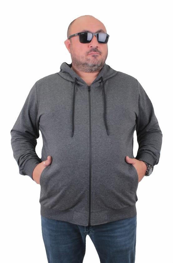 Starbattal Büyük Beden Basic Mevsimlik Fermuarlı Kapüşonlu Sweat 22751 ANTRASIT