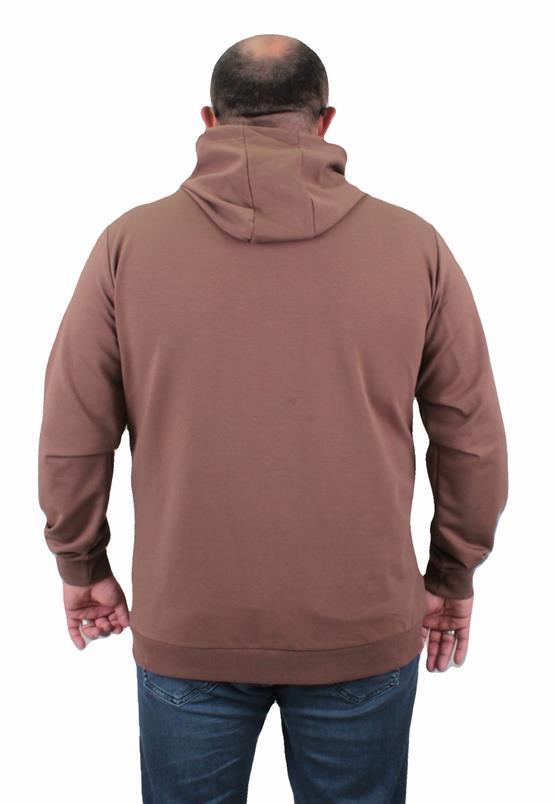 Starbattal Büyük Beden Basic Mevsimlik Fermuarlı Kapüşonlu Sweat 22751 TABA