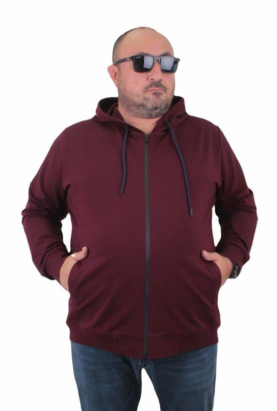 Starbattal Büyük Beden Basic Mevsimlik Fermuarlı Kapüşonlu Sweat 22751 MURDUM