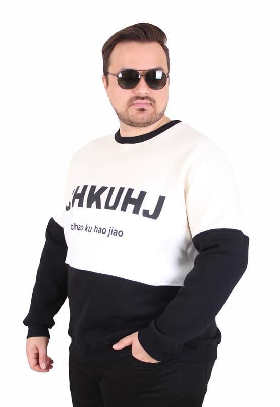 Starbattal Büyük Beden Bisiklet Yaka 3ip Sweat Chao Ku 25721 BEJ