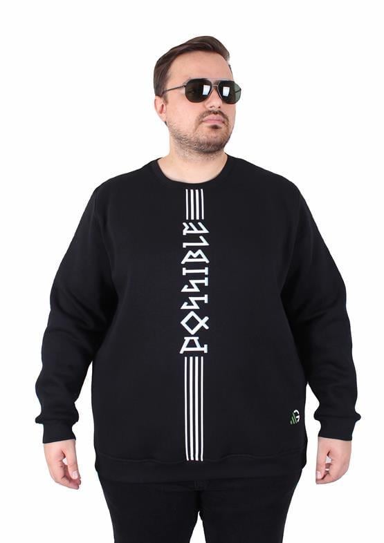 Starbattal Büyük Beden Bisiklet Yaka 3ip Sweat Possible 25719 SIYAH