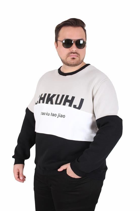 Starbattal Büyük Beden Bisiklet Yaka 3ip Sweat Chao Ku 25721 GRI