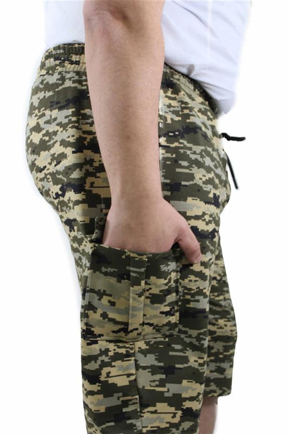 Starbattal Büyük Beden Commando Camouflage Erkek Penye Şort 23606 Askeri Yeşil
