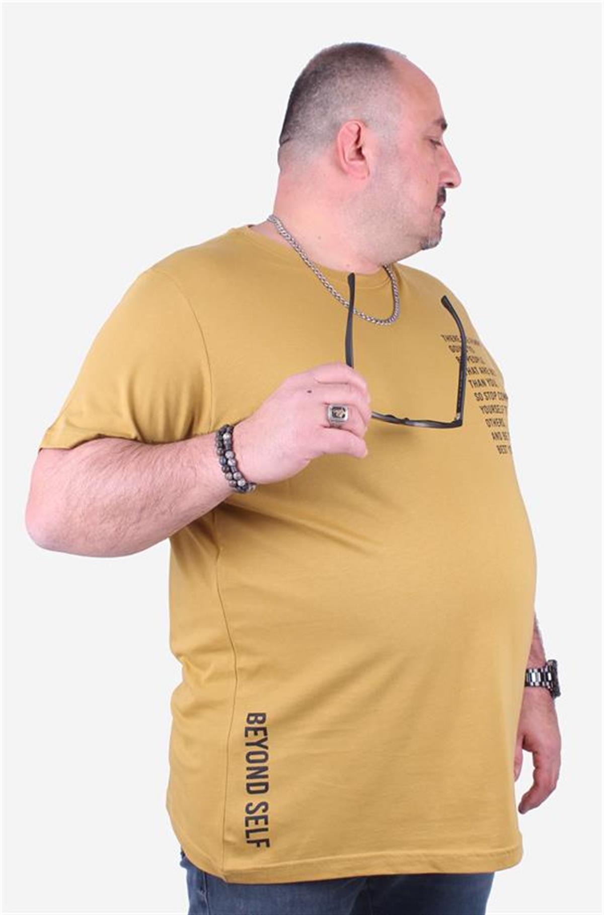 Starbattal Büyük Beden Erkek Baskılı Tişört Beyond Self 23128 Limon