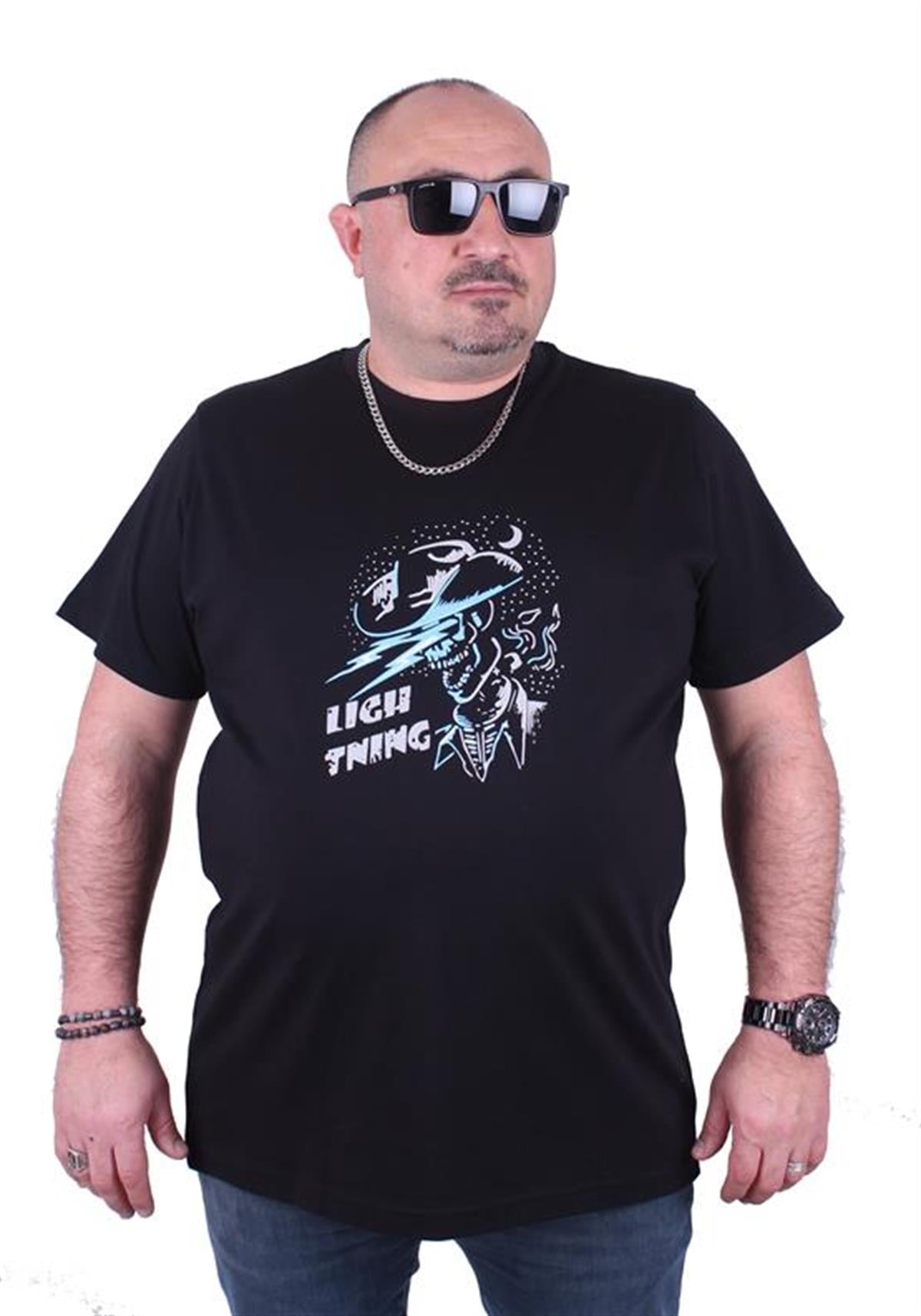Starbattal Büyük Beden Erkek Baskılı Tişört Lightning 23132 SIYAH