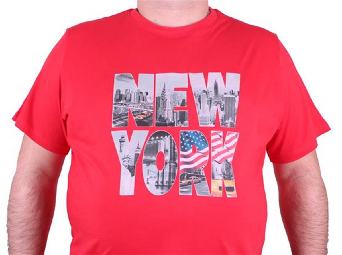 Starbattal Büyük Beden Erkek Baskılı Tişört New York 23129 KIRMIZI