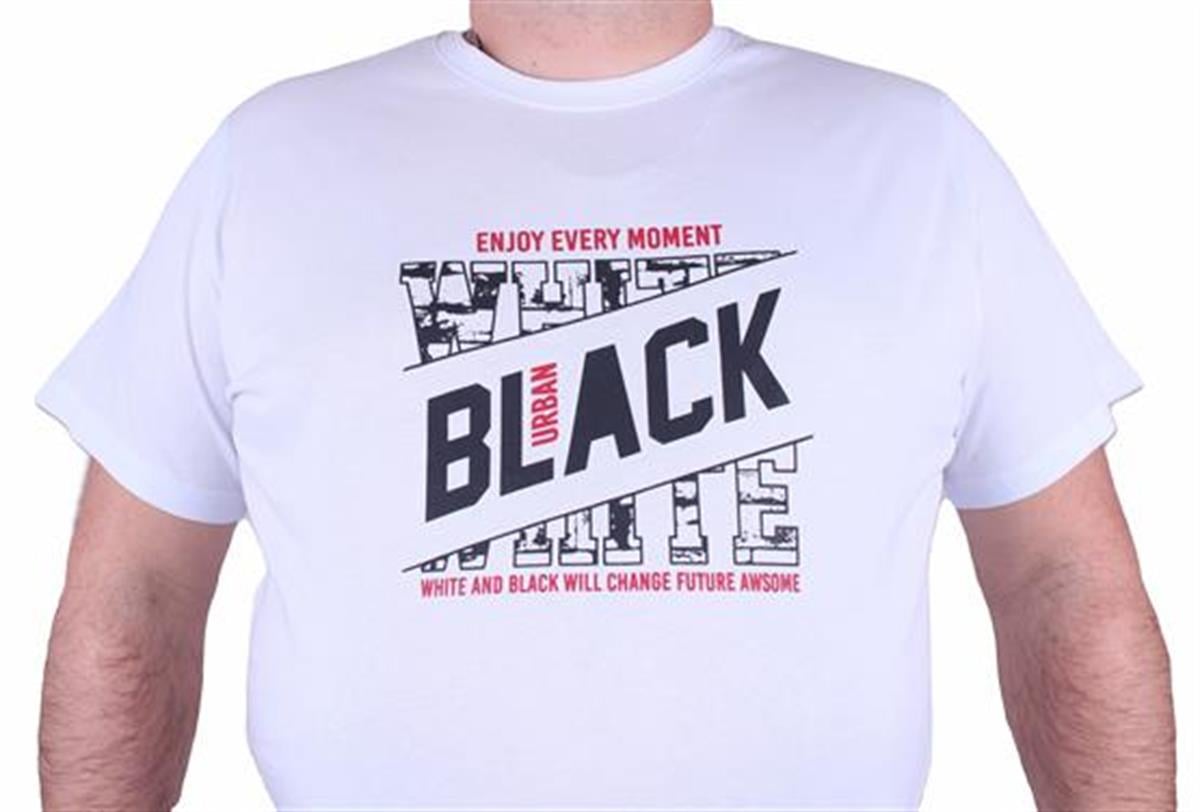 Starbattal Büyük Beden Erkek Baskılı Tişört Black 23127 BEYAZ