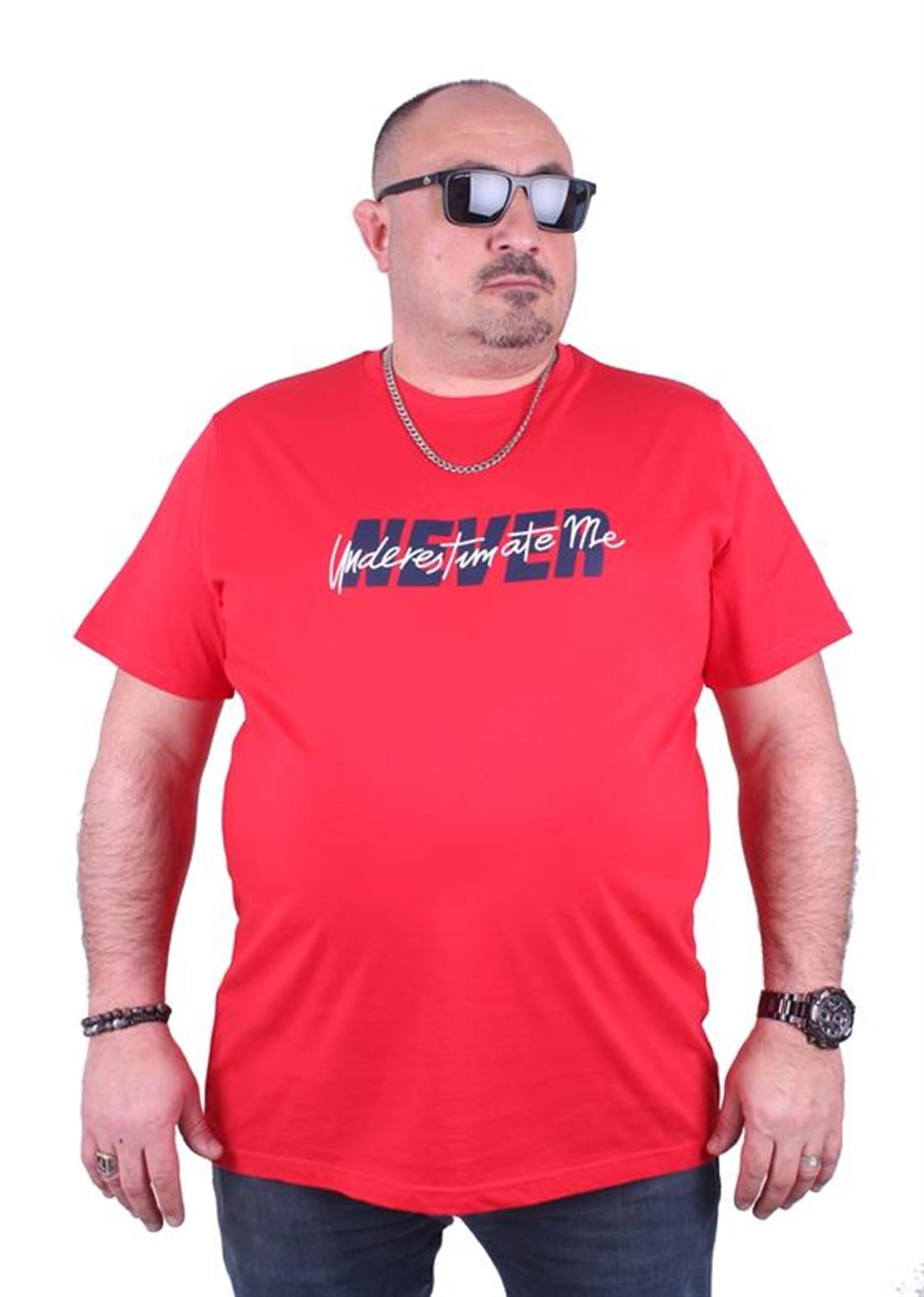 Starbattal Büyük Beden Erkek Baskılı Tişört Never 23135 KIRMIZI