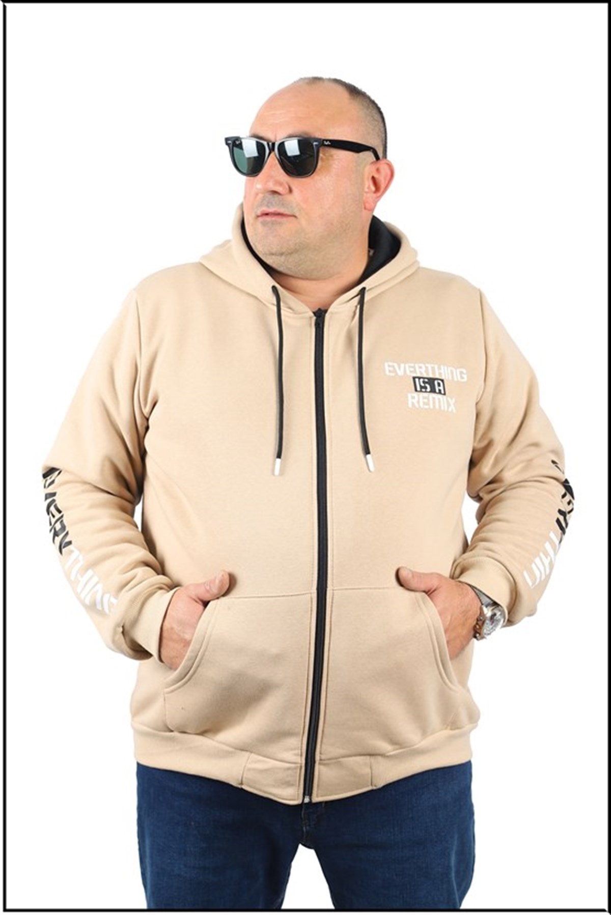 Starbattal Büyük Beden Erkek Fermuarlı 3ip Sweat Everything 22737 BEJ