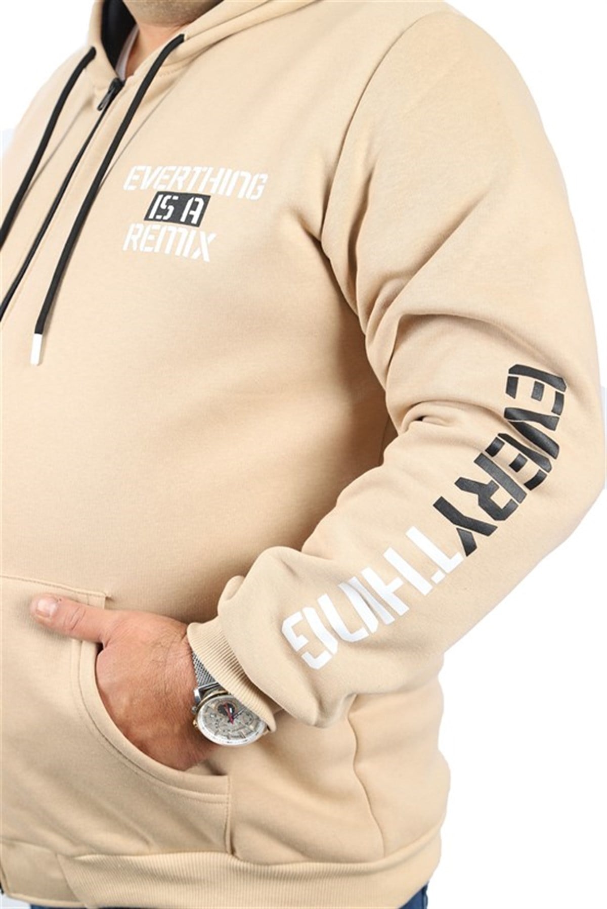Starbattal Büyük Beden Erkek Fermuarlı 3ip Sweat Everything 22737 BEJ