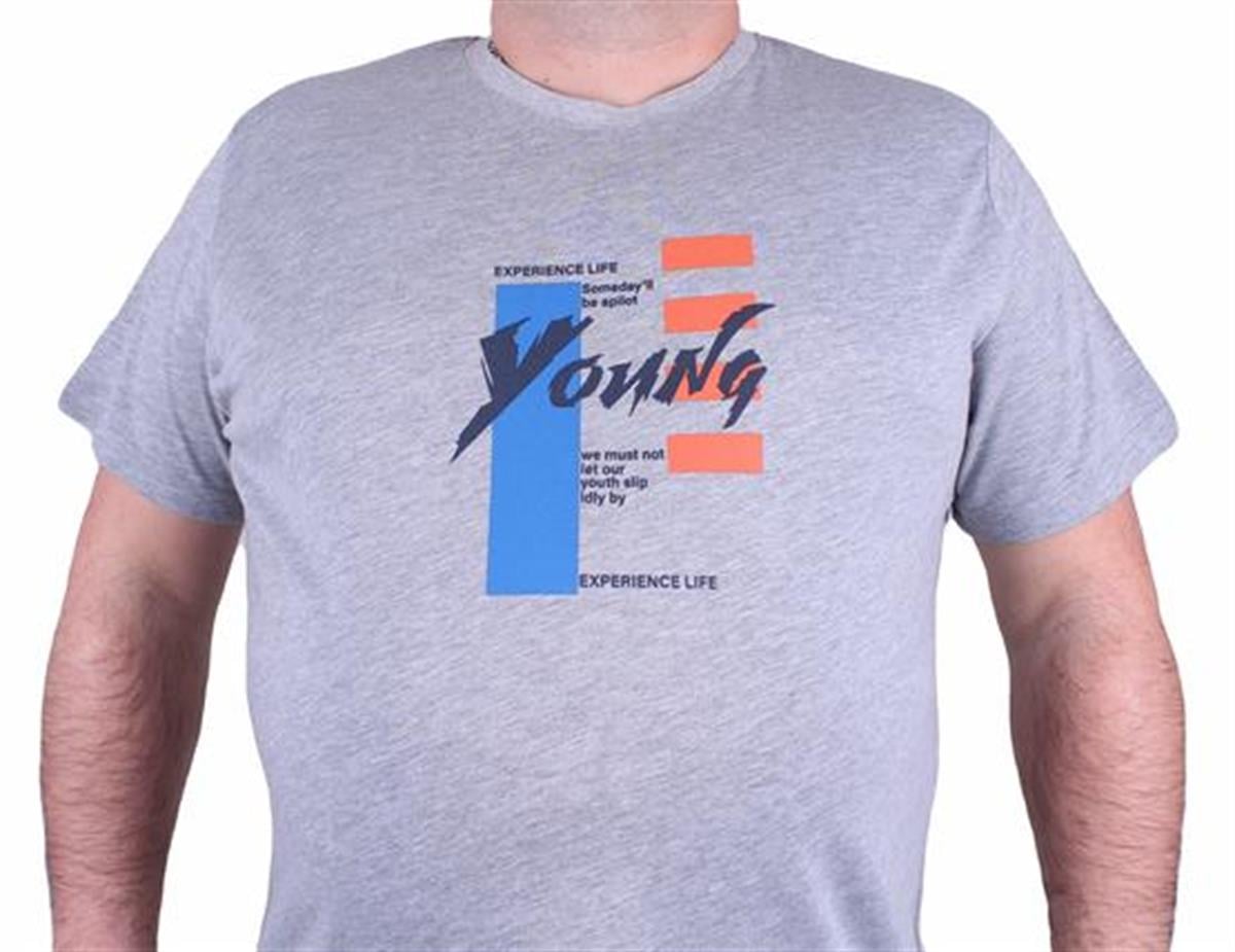 Starbattal Büyük Beden Erkek Sıfır Yaka Tişört Young 23124 GRI MELANJ
