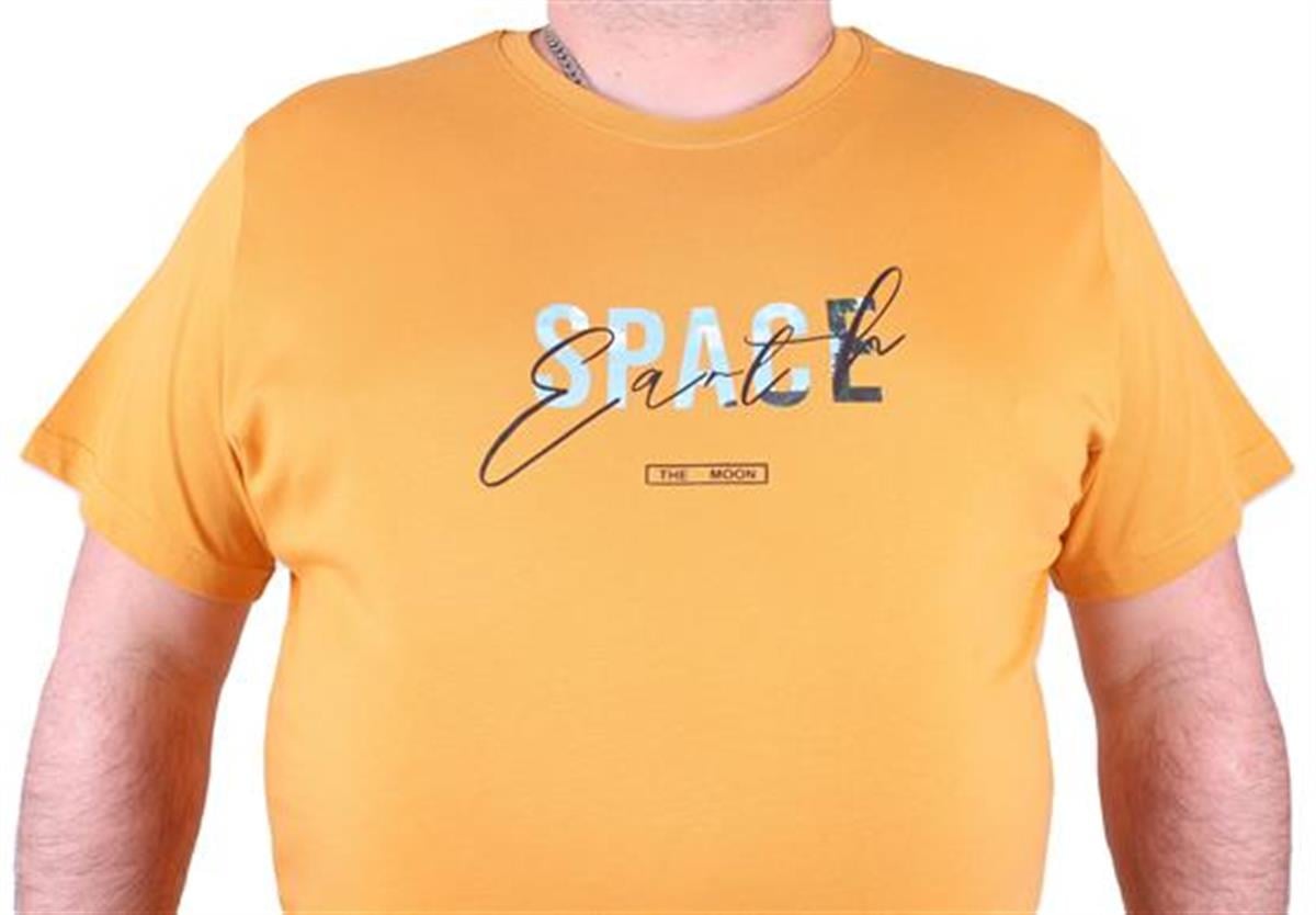 Starbattal Büyük Beden Erkek Sıfır Yaka Tişört Space 23123 HARDAL