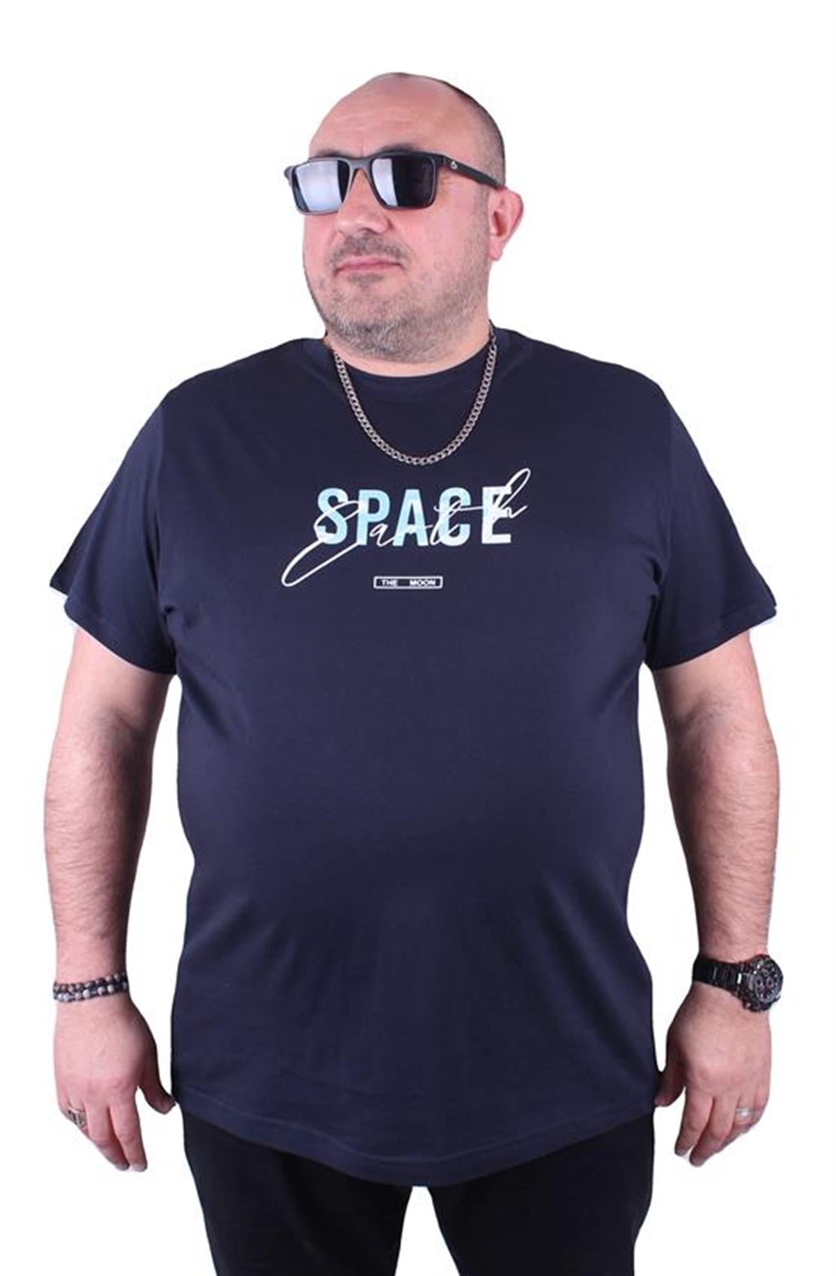 Starbattal Büyük Beden Erkek Sıfır Yaka Tişört Space 23123 LACIVERT