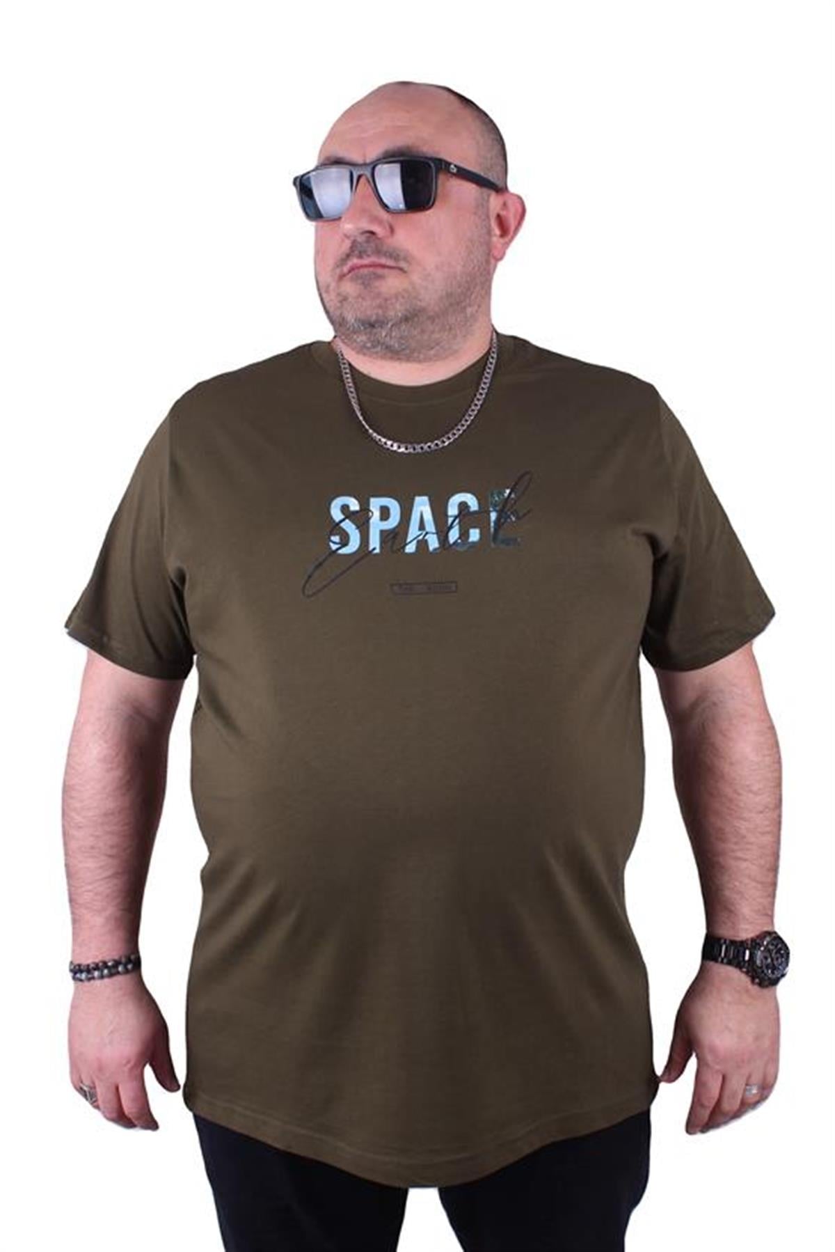 Starbattal Büyük Beden Erkek Sıfır Yaka Tişört Space 23123 Askeri Yeşil