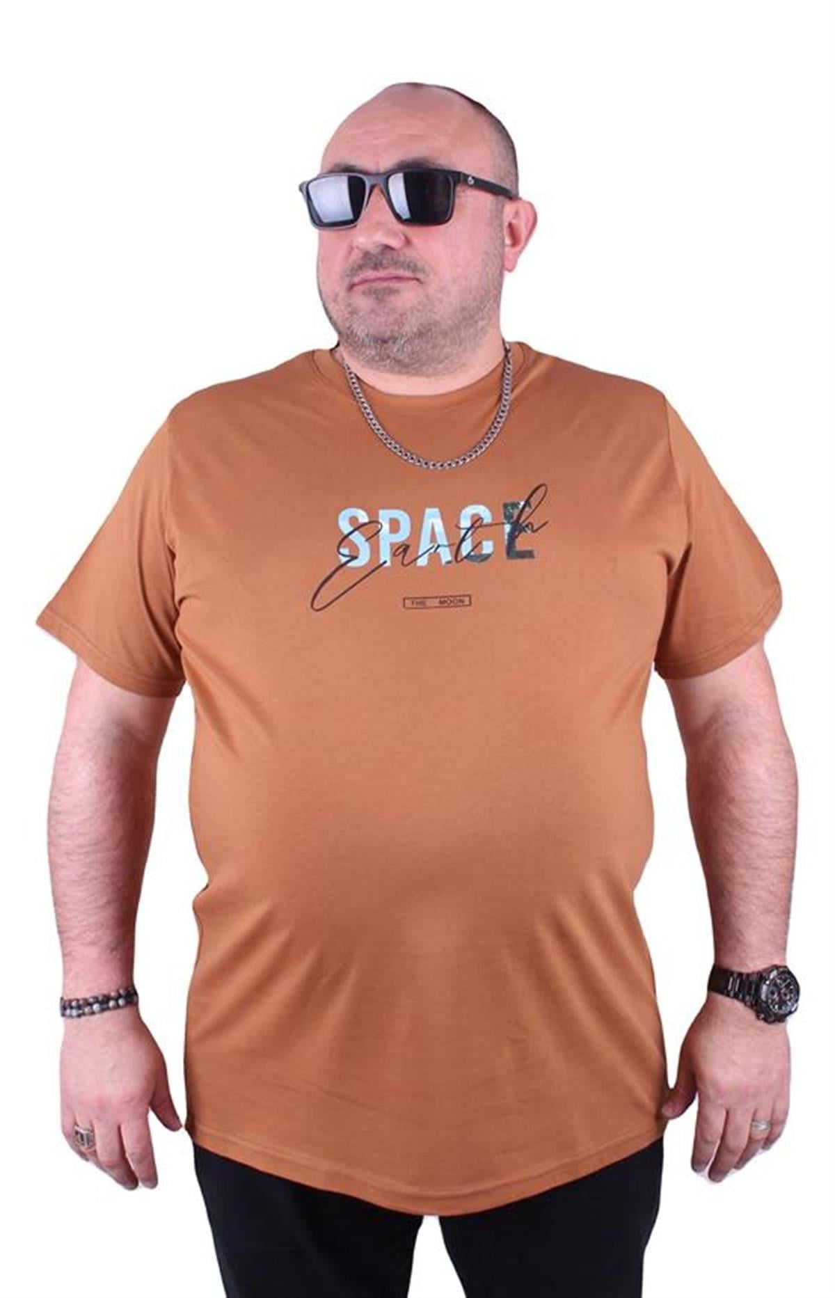 Starbattal Büyük Beden Erkek Sıfır Yaka Tişört Space 23123 Vizon