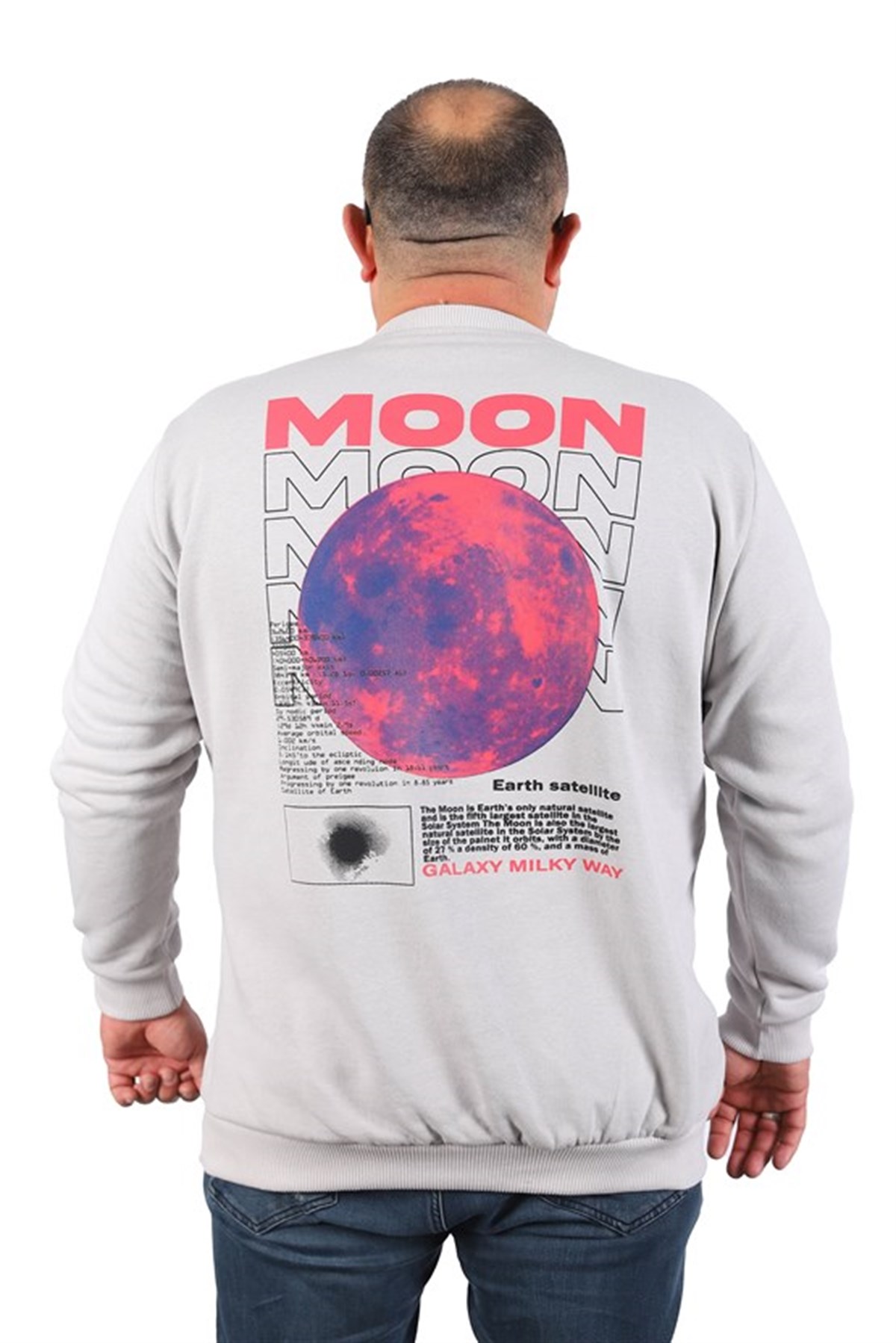 Starbattal Büyük Beden Erkek Sweat Moon 22731 Taş Gri
