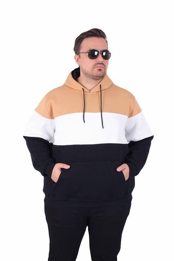 Starbattal Büyük Beden Kapüşonlu 3ip Sweat MG 25725 TABA
