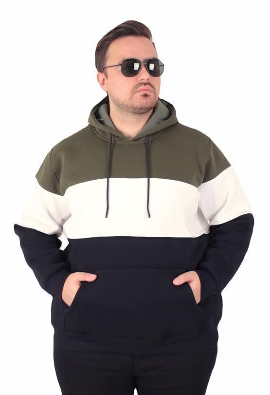 Starbattal Büyük Beden Kapüşonlu 3ip Sweat MG 25725 HAKI