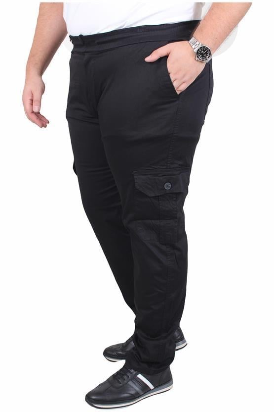 Starbattal Büyük Beden Keten Komando Pantolon Likralı Yan Cep Jogger 11952 SIYAH