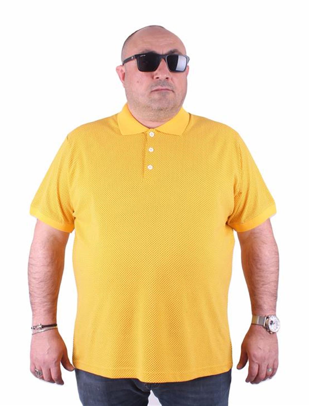 Starbattal Büyük Beden Polo Yaka Tişört Çizgi Desen 23413 SARI