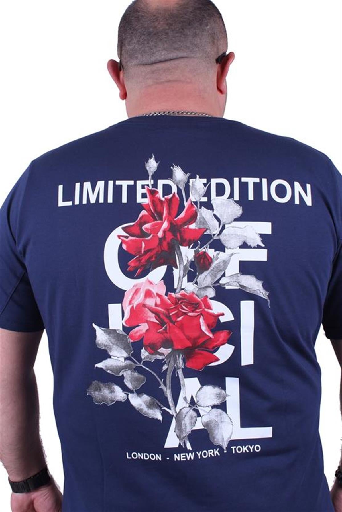 Starbattal Büyük Beden Sıfır Yaka Tişört Limited Edition 23111 Marin