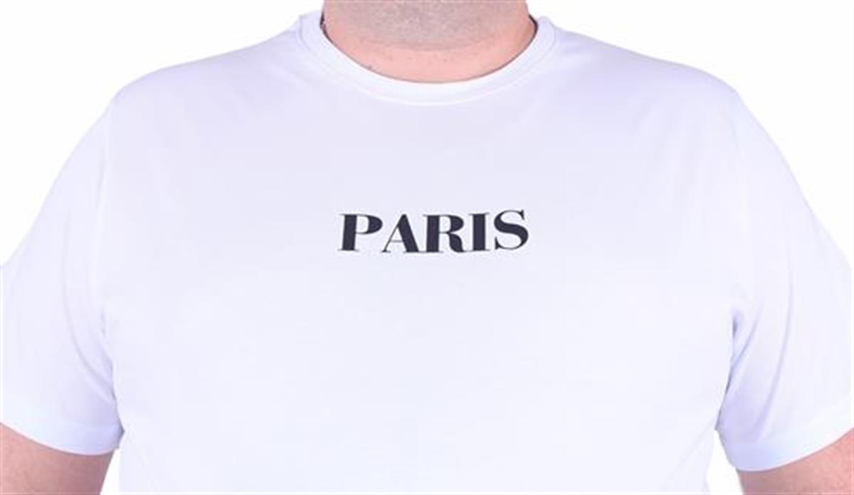 Starbattal Büyük Beden Sıfır Yaka Tişört Paris 23105 BEYAZ