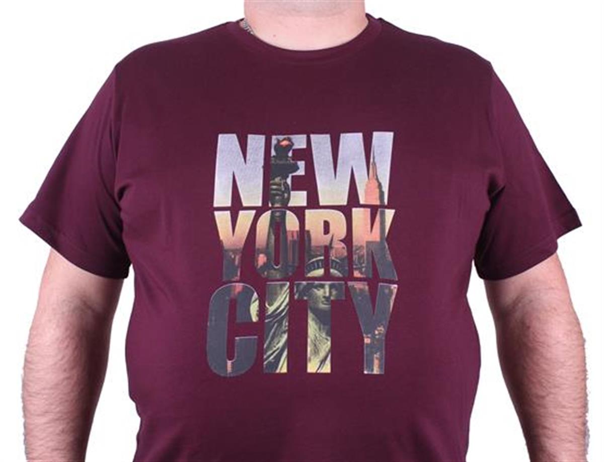Starbattal Büyük Beden Sıfır Yaka Tişört New York City 23125 BORDO