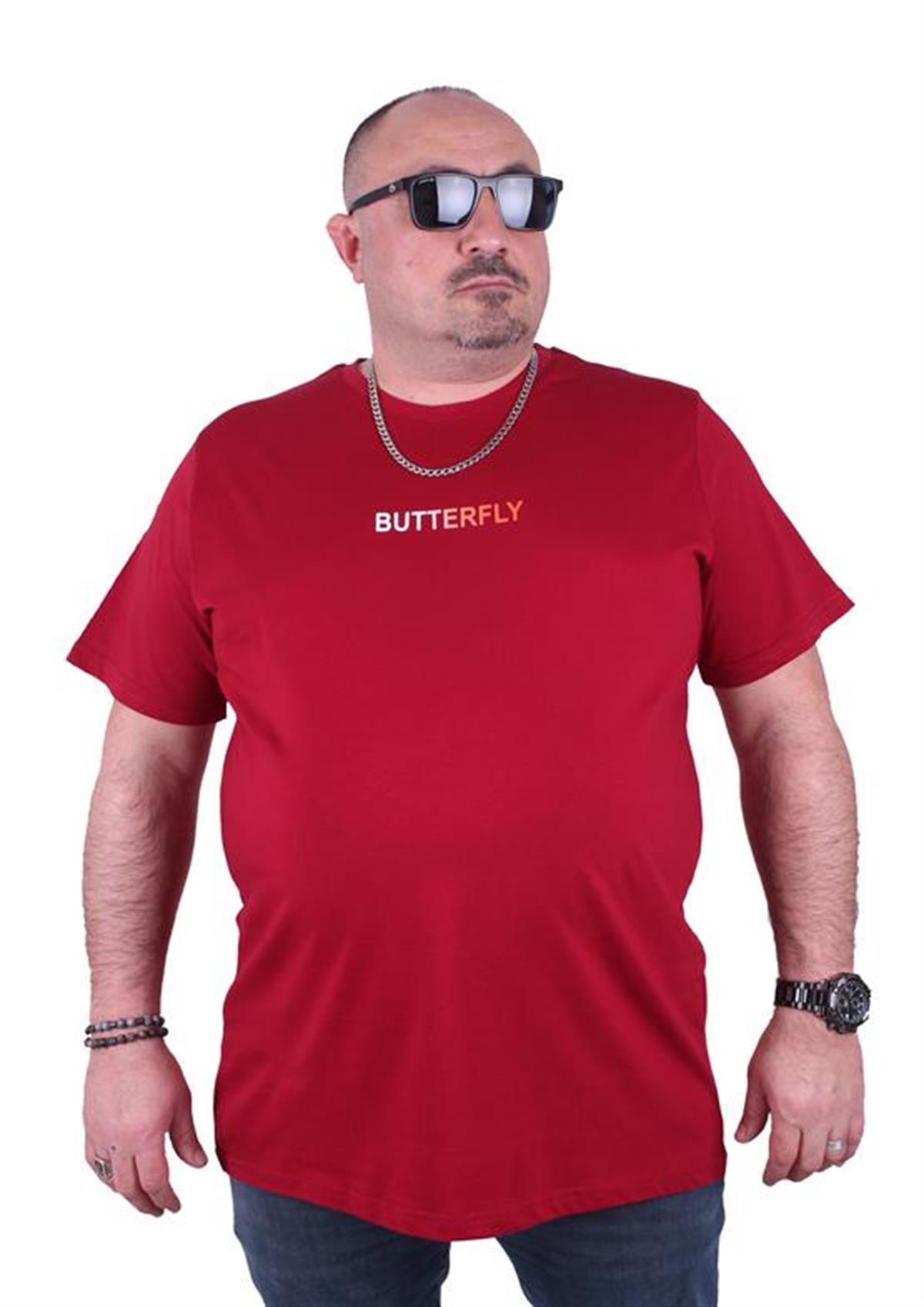 Starbattal Büyük Beden Sıfır Yaka Tişört Butterfly 23107 BORDO