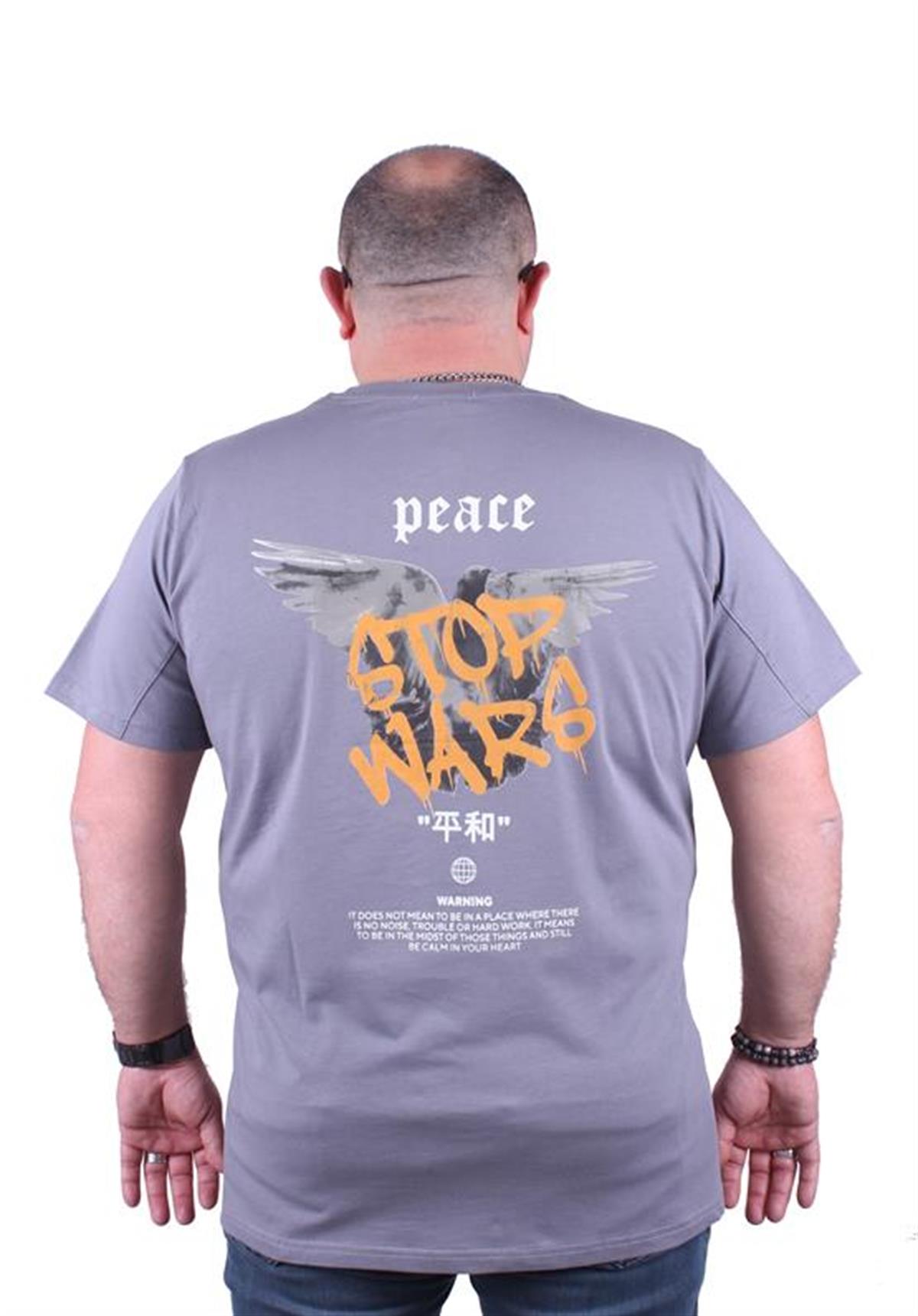Starbattal Büyük Beden Sıfır Yaka Tişört Peace 23100 GRI
