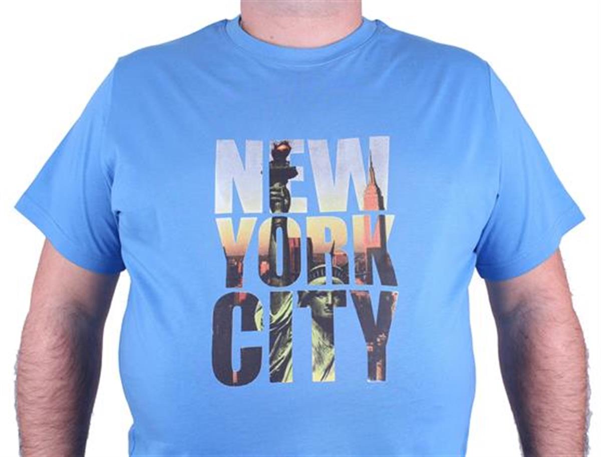 Starbattal Büyük Beden Sıfır Yaka Tişört New York City 23125 MAVI