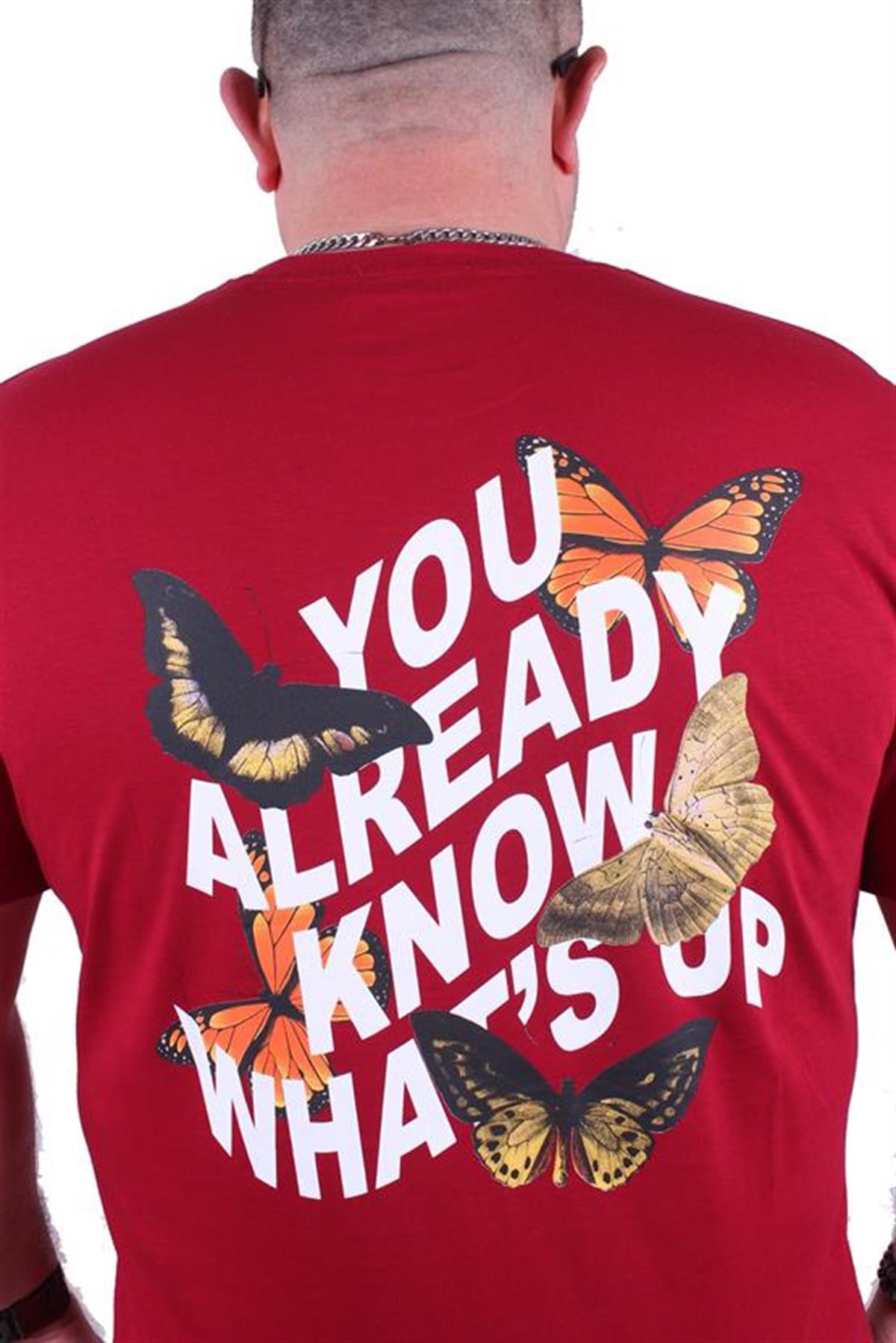 Starbattal Büyük Beden Sıfır Yaka Tişört Butterfly 23107 BORDO