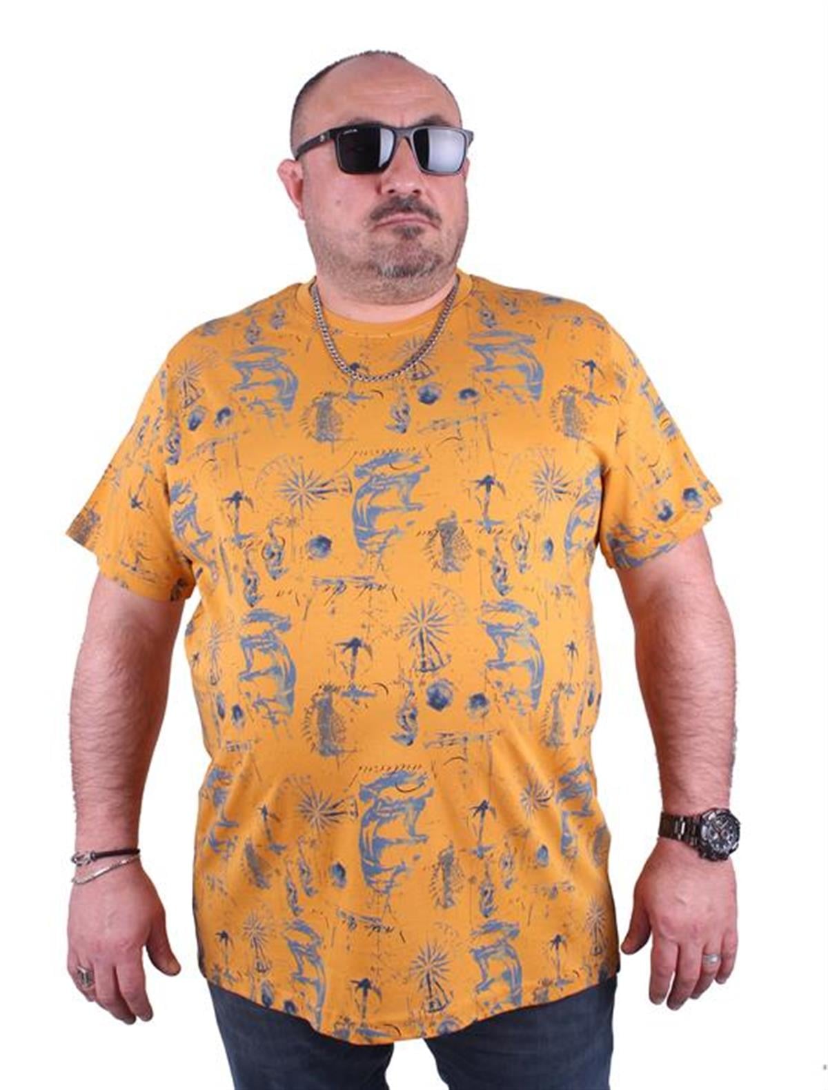 Starbattal Büyük Beden Sıfır Yaka Tişört Compass Holiday 23151 HARDAL