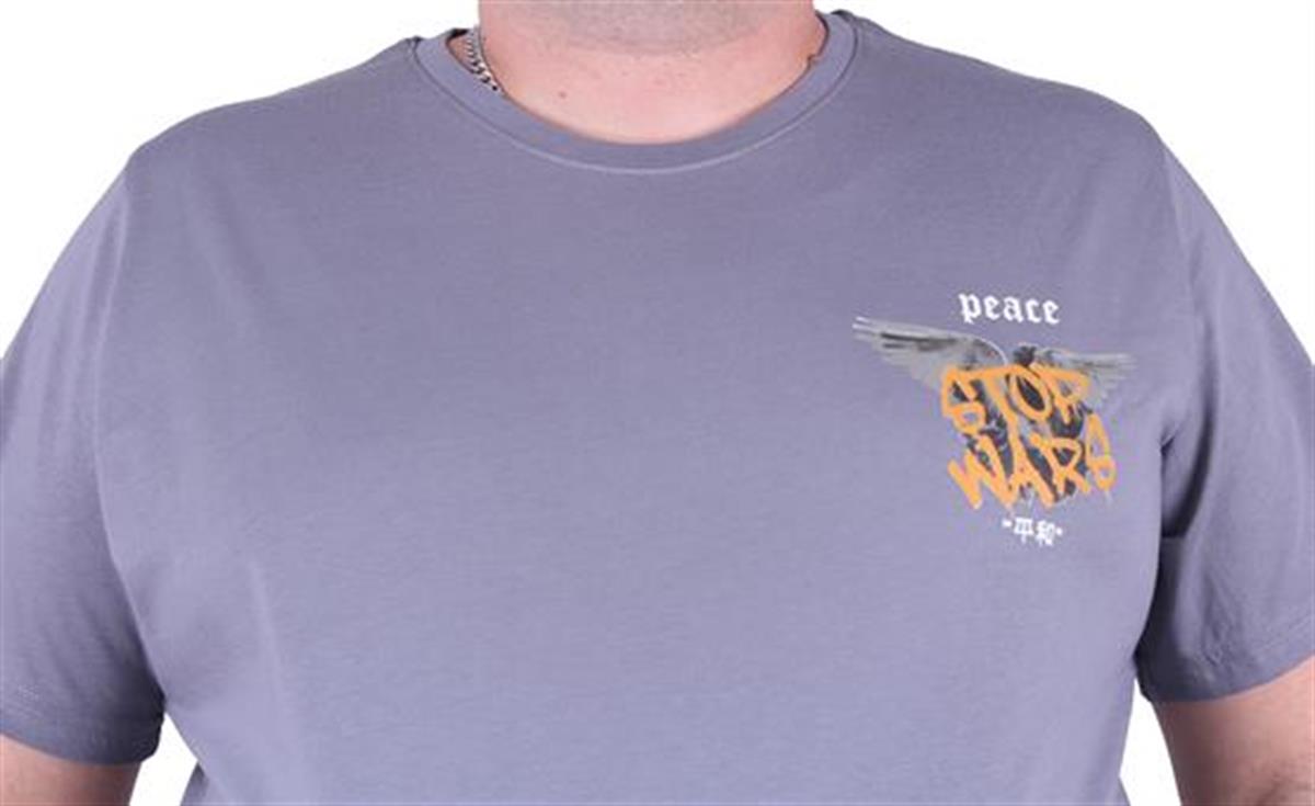 Starbattal Büyük Beden Sıfır Yaka Tişört Peace 23100 GRI