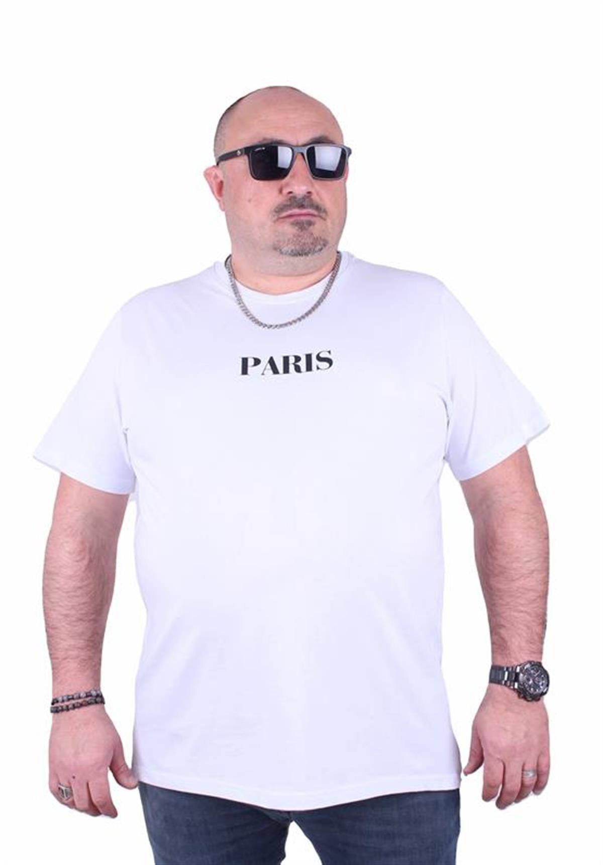 Starbattal Büyük Beden Sıfır Yaka Tişört Paris 23105 BEYAZ