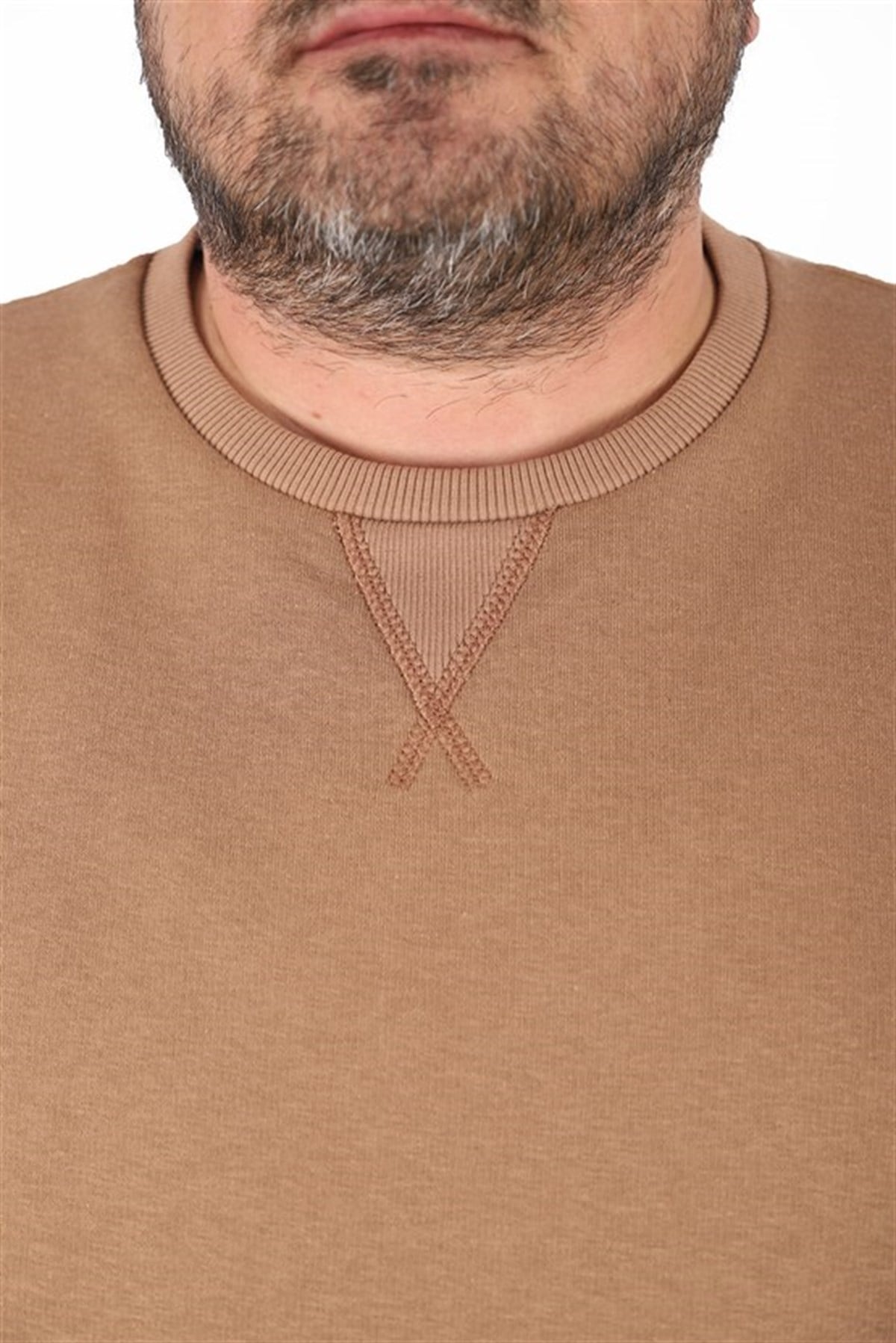 Starbattal Büyük Beden Sweatshirt V design 22742 S.KAHVE
