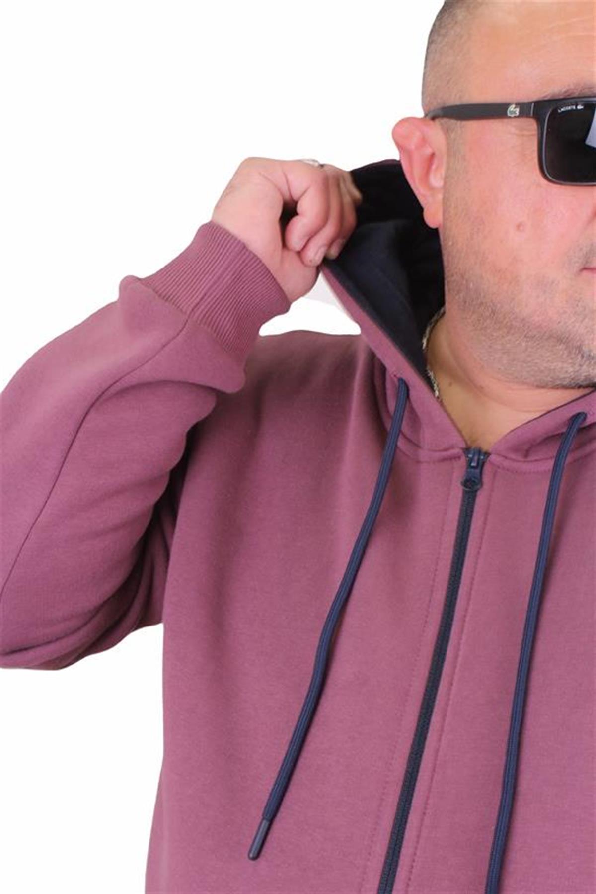 Starbattal Büyük Beden Unisex Kapüşonlu 3ip Sweat 11701 Eflatun