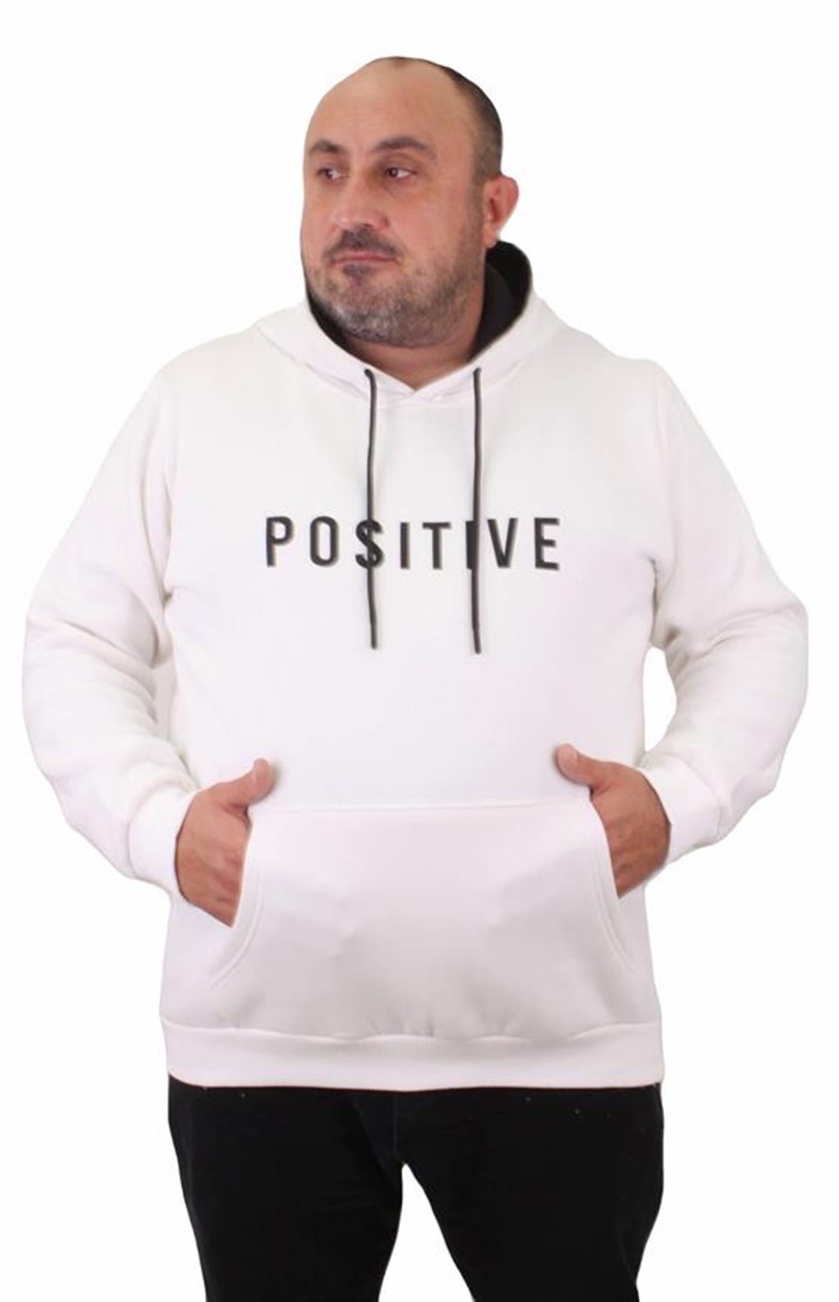 Starbattal Erkek Büyük Beden Kapuşonlu Sweat Positive 23211 EKRU