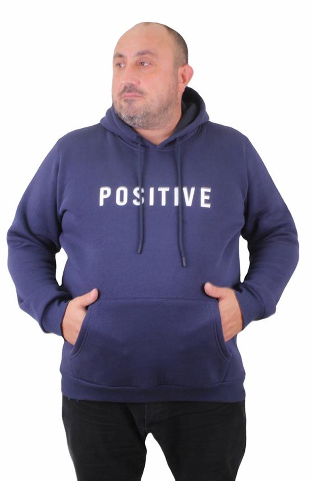 Starbattal Erkek Büyük Beden Kapuşonlu Sweat Positive 23211 INDIGO