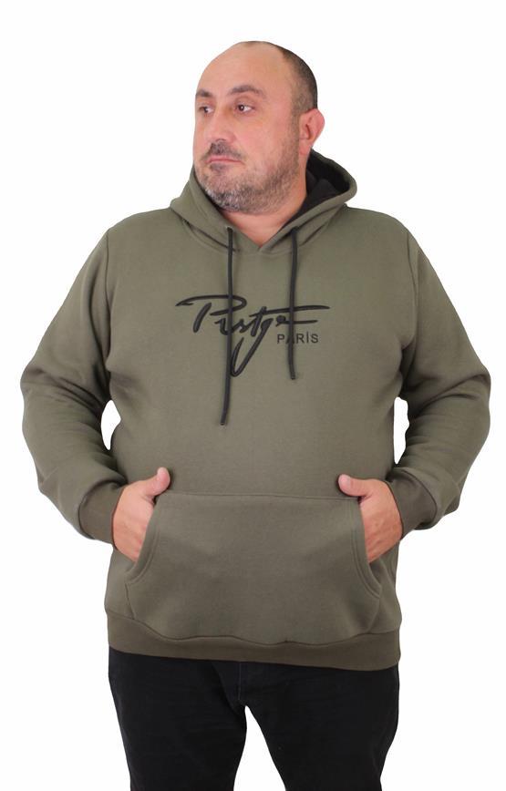 Starbattal Erkek Büyük Beden Kapuşonlu Sweat Prstge Paris 23208 HAKI
