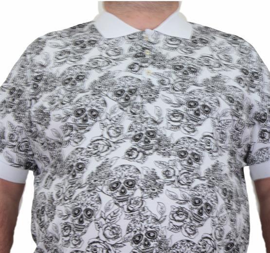 Starbattal Erkek Büyük Beden Polo Yaka Tişört Skull 24454 BEYAZ