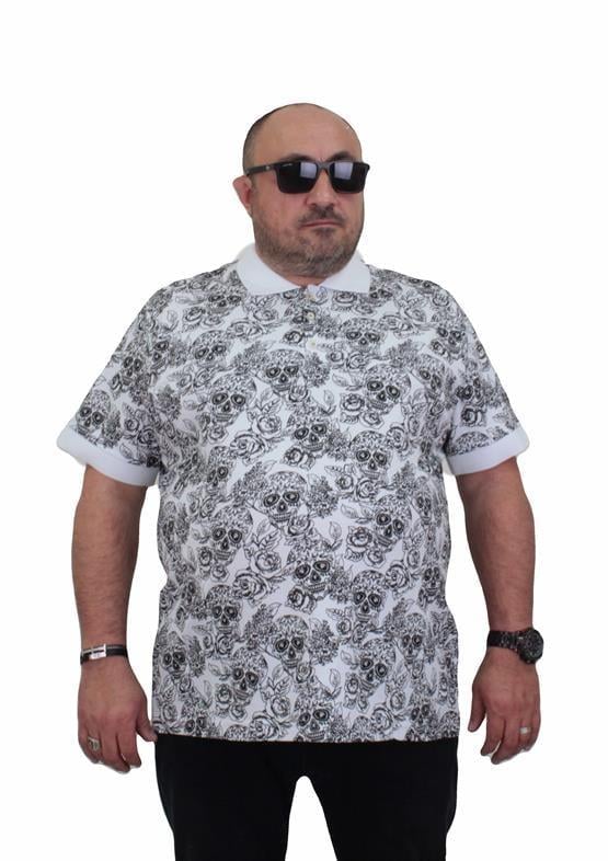 Starbattal Erkek Büyük Beden Polo Yaka Tişört Skull 24454 BEYAZ