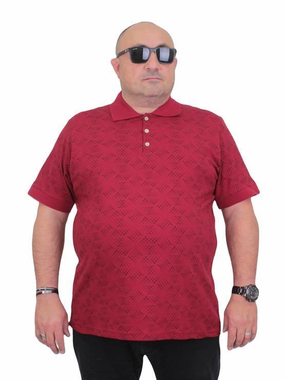 Starbattal Erkek Büyük Beden Polo Yaka Üçgen Baskılı Tişört 24450 BORDO