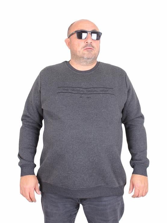 Starbattal Erkek Büyük Beden Sıfır Yaka 3ip Sweat Original 24203 ANTRASİT MELANJ