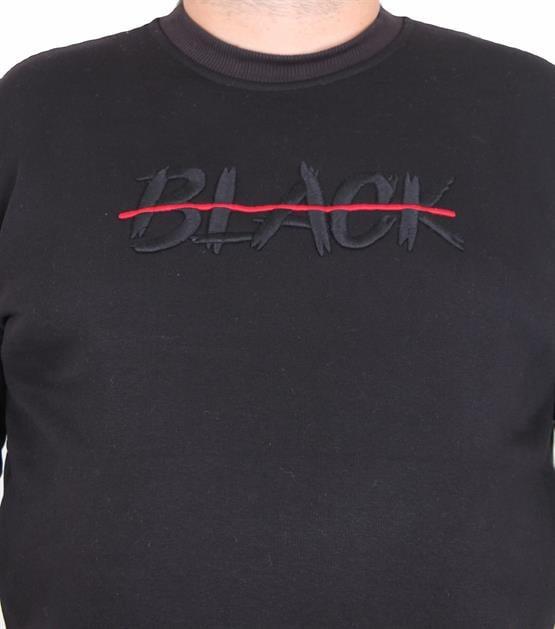 Starbattal Erkek Büyük Beden Sıfır Yaka 3ip Sweat Black 24202 SIYAH