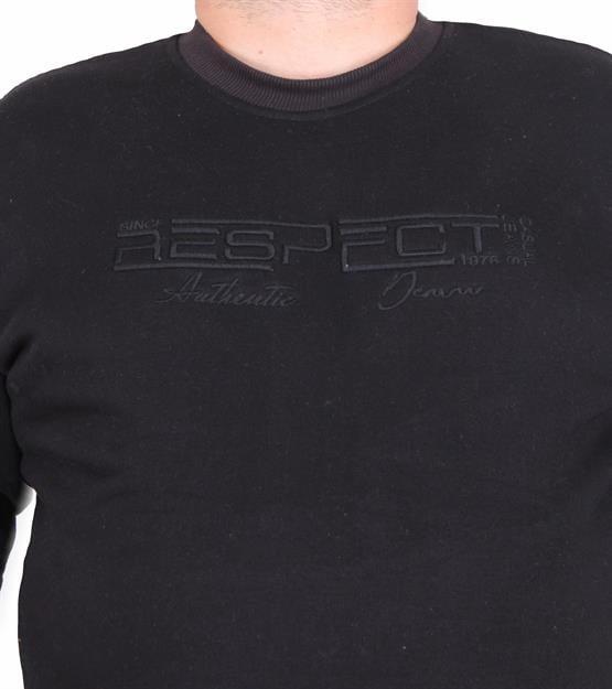 Starbattal Erkek Büyük Beden Sıfır Yaka 3ip Sweat Respect 24205 SIYAH