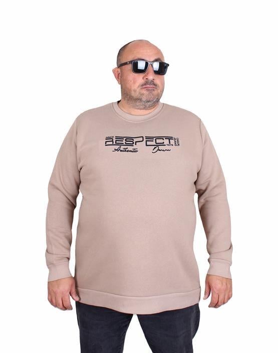 Starbattal Erkek Büyük Beden Sıfır Yaka 3ip Sweat Respect 24205 CAMEL