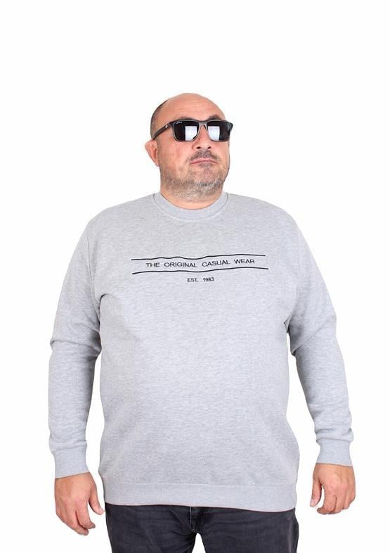 Starbattal Erkek Büyük Beden Sıfır Yaka 3ip Sweat Original 24203 GRI MELANJ