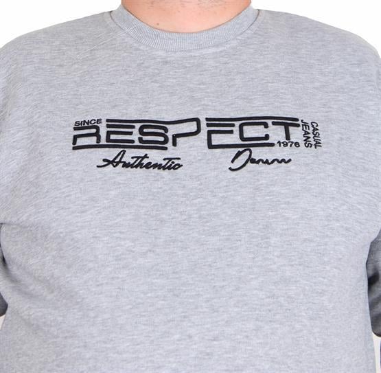 Starbattal Erkek Büyük Beden Sıfır Yaka 3ip Sweat Respect 24205 GRI MELANJ