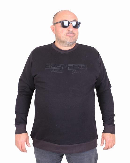Starbattal Erkek Büyük Beden Sıfır Yaka 3ip Sweat Respect 24205 SIYAH