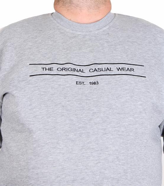 Starbattal Erkek Büyük Beden Sıfır Yaka 3ip Sweat Original 24203 GRI MELANJ